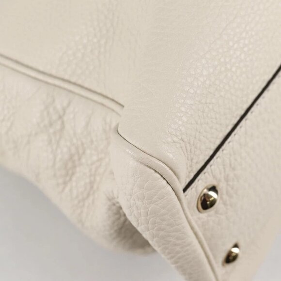 GUCCI Bamboo Hand Bag Leather 2way White Gold 336032 Auth 135213V - Picture 4 of 16